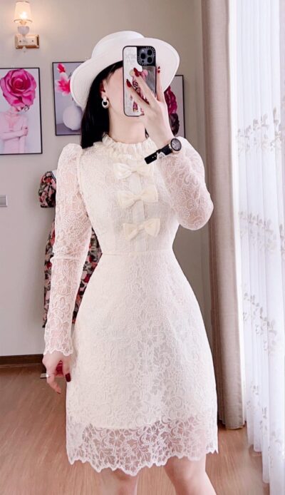 Đầm Ren Họa Tiết Dáng A - VADLADY