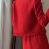 Set Bộ Áo Và Chân Váy Tone Đỏ Dạ Tweed - VADLADY