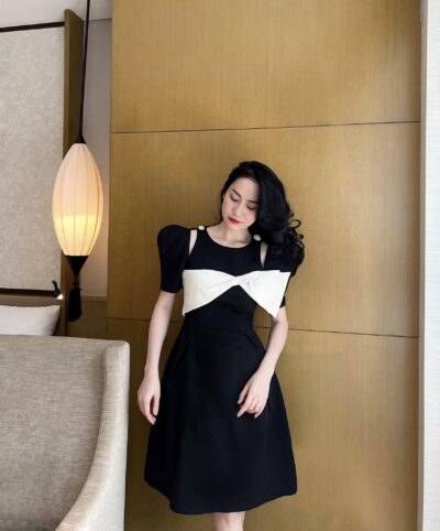 Đầm Nơ Trắng Tone Đen Quyến Rũ - VADLADY