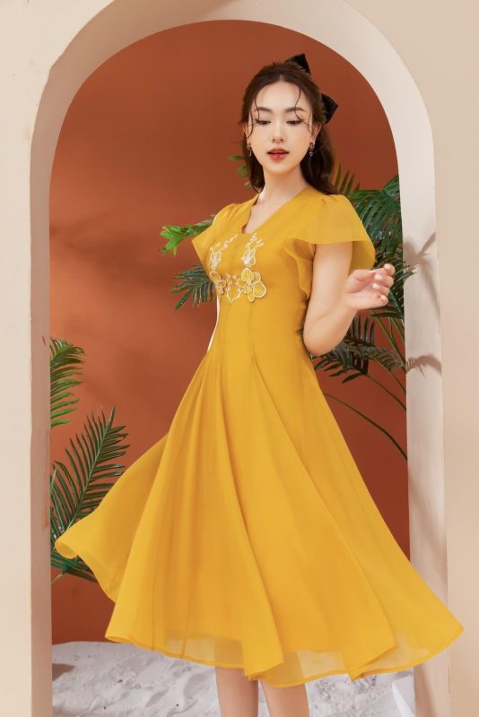 Váy đầm nữ cổ vuông dáng dài mặc được 2 kiểu cổ vuông hoặc trễ vai mẫu váy  xòe nữ bánh bèo siêu xinhL028 giá rẻ nhất tháng 82023