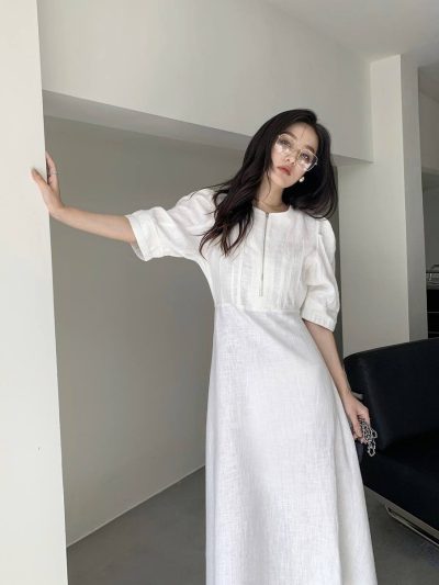 Đầm/Váy Đẹp Chất Liệu Linen Trắng Có Lót Form Dáng Thanh Lịch Thời Trang Nữ VADLADY