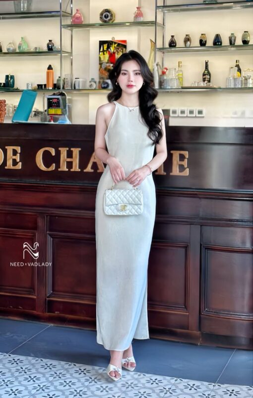 Đầm Thiết Kế Linen Trơn Ôm Eo Đơn Giản Nhẹ Nhàng - VADLADY