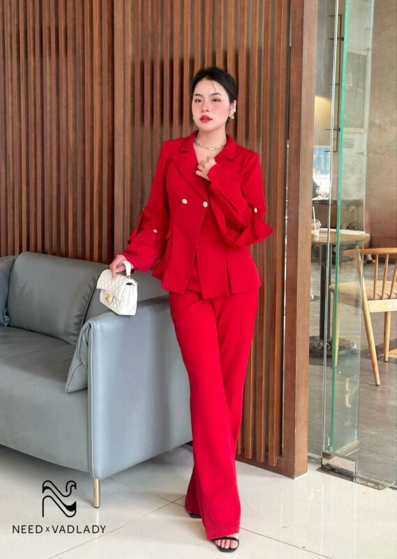 Set Vest Tone Đỏ Loe Sang Trọng Dành Cho Quý Cô - VADLADY