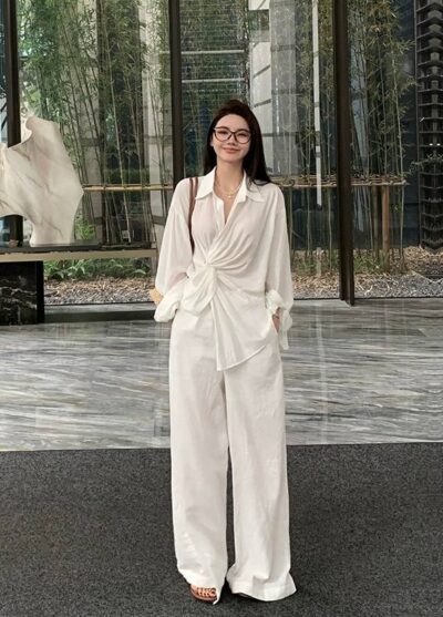 Set Bộ Thiết Kết Xoắn Tà Áo Trơn Nhẹ Nhàng Yêu Kiều - VADLADY