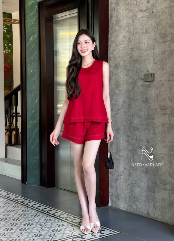 Set Bộ Linen Thiết Kế Tone Đỏ Trơn Ưu Việt - VADLADY