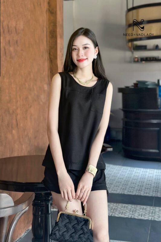 Set Bộ Linen Thiết Kế Tone Đen Trơn Ưu Việt - VADLADY