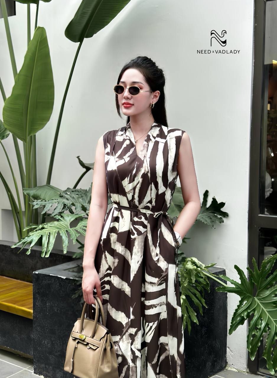 Đầm/Váy Chiffon Hai Lớp In Màu Dáng A Trang Trọng - VADLADY