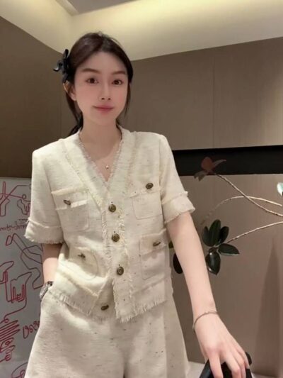 Bộ Cộc Dạ Tweed Tone Sáng Hottrend Quý Cô - VADLADY