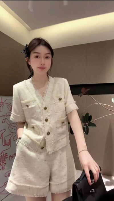 Bộ Cộc Dạ Tweed Tone Sáng Hottrend Quý Cô - VADLADY