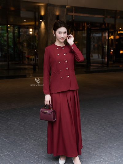 Set Vest Váy Dài Nữ Đỏ Đô Công Sở Sang Trọng - VADLADY