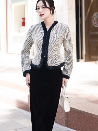 Set Thiết Kế Sang Trọng Áo Tweed Váy Nhung - VADLADY
