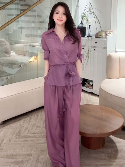 Set Thời Trang Sơ Mi Dài Tay Quần Suông Thanh Lịch - VADLADY