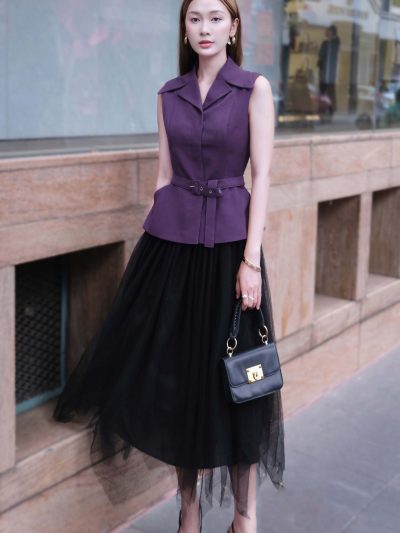 Set/Bộ Đồ Nữ Thanh Lịch Áo Vest Tím Phối Chân Váy - VADLADY