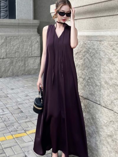 Đầm/Váy Dự Tiệc Dài Cổ V Thắt Eo Sang Trọng - VADLADY