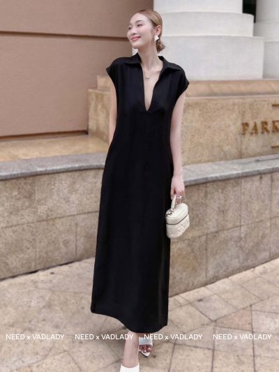 Đầm/Váy Dài Đen Tay Ngắn Dáng Suông Thanh Lịch - VADLADY