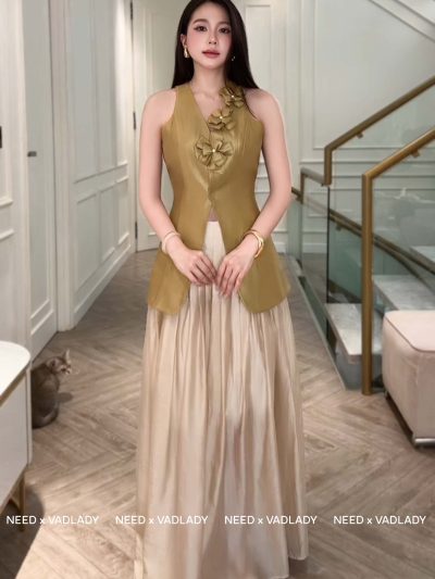 Set Trang Phục Áo Gile Dài Chân Váy Xòe Sang Trọng - VADLADY