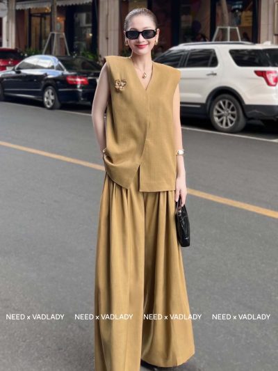 Set Áo Cách Điệu Phối Quần Ống Rộng Thanh Lịch - VADLADY