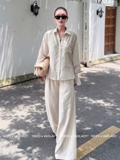 Set/Bộ Áo Sơ Mi Quần Ống Rộng Linen Thời Trang - VADLADY