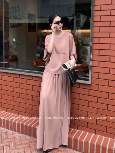 Set/Bộ Áo Suông Chân Váy Dài Hồng Đất Thanh Lịch Nữ - VADLADY
