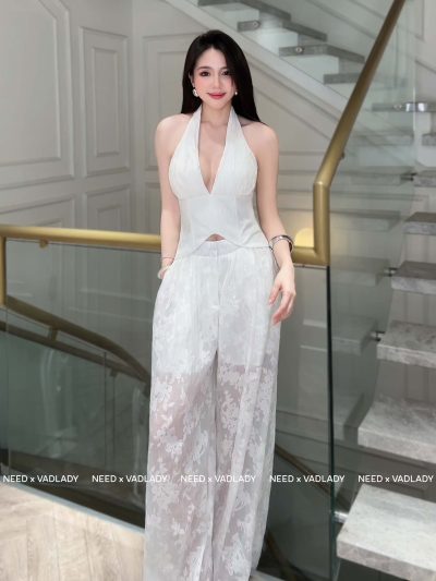 Set Thời Trang Áo Yếm Quần Ren Trắng Sang Trọng - VADLADY