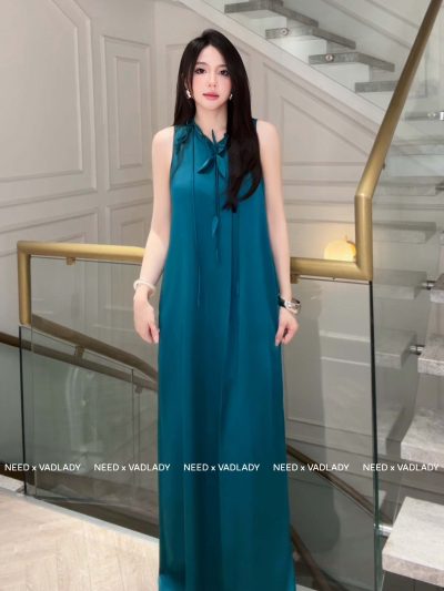 Đầm/Váy Dài Nữ Lụa Mềm Cổ Buộc Nơ Thanh Lịch - VADLADY