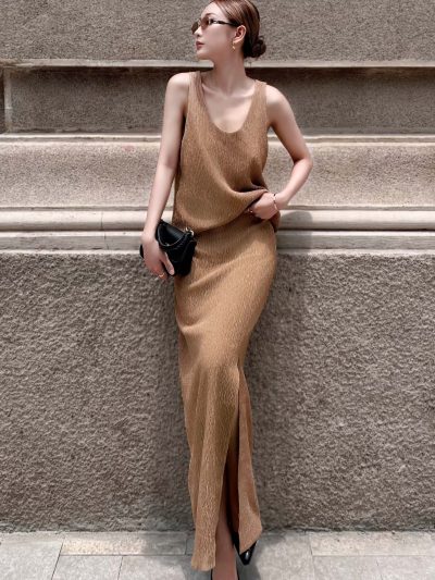 Đầm/Váy Dài Dáng Suông Xẻ Tà Phối Chất Liệu Cao Cấp - VADLADY