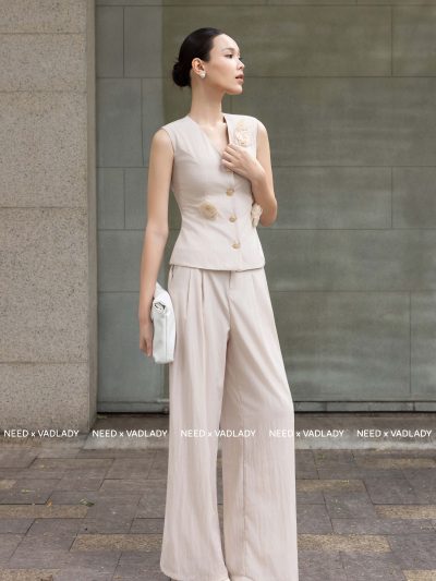 Set Vest Gile Công Sở Màu Kem Quần Ống Rộng - VADLADY