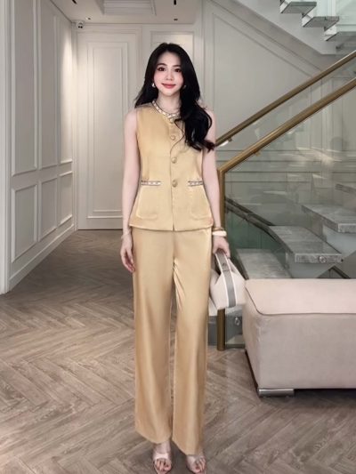 Set Bộ Nữ Áo Ghi Lê Lụa Quần Dài Thanh Lịch - VADLADY