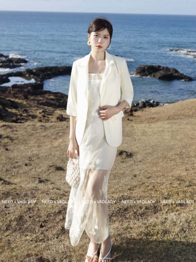 Áo Blazer Kem & Váy Dài Thêu Hoa Thanh Lịch - VADLADY