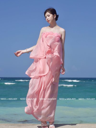 Đầm/Váy Maxi Voan Hồng Nhiều Tầng Dịu Dàng - VADLADY