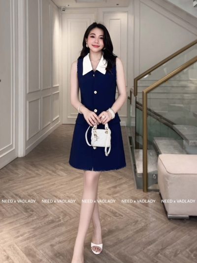 Đầm/Váy Vest Nữ Công Sở Xanh Navy Thanh Lịch - VADLADY