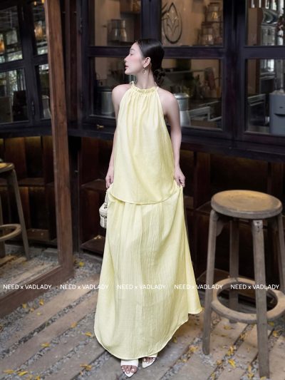 Set Đồ Nữ Dài Thanh Lịch Cổ Yếm Màu Vàng Tôn Da - VADLADY