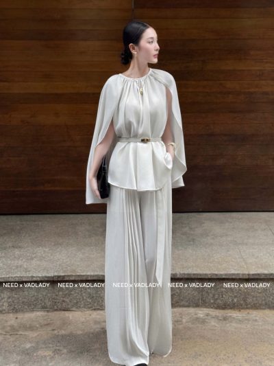 Set Quần Áo Trắng Dài Ống Rộng Kèm Áo Choàng - VADLADY