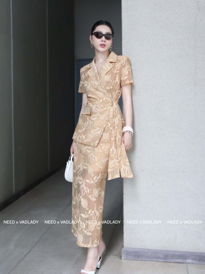 Váy Dạ Hội Dài In Họa Tiết Lá Sang Trọng - VADLADY
