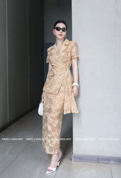 Váy Dạ Hội Dài In Họa Tiết Lá Sang Trọng - VADLADY