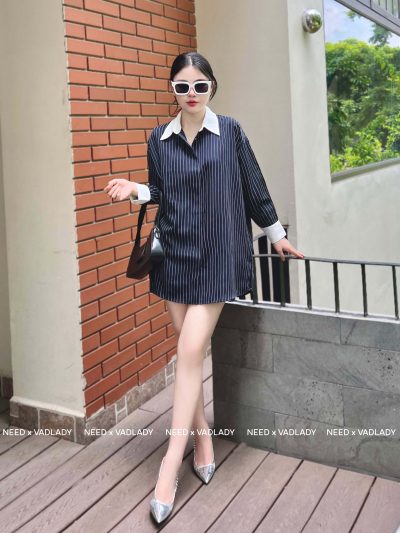 Váy/Đầm Sơ Mi Kẻ Sọc Công Sở Phối Trắng - VADLADY