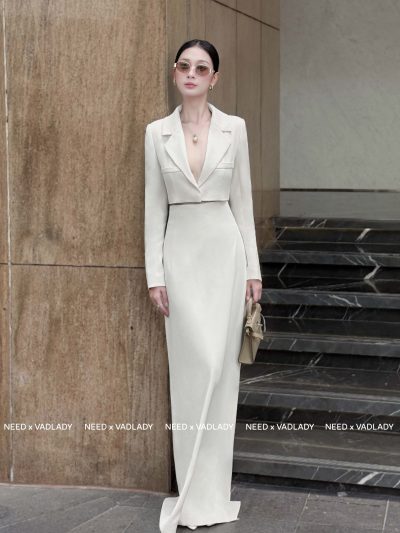 Váy Đầm Dài Trắng Thanh Lịch Thiết Kế Dạ Hội - VADLADY