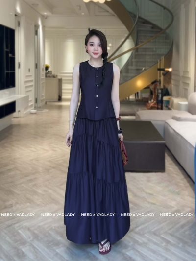 Set Áo Sát Nách và Chân Váy Maxi Xòe Tầng - VADLADY