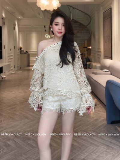 Set Quần Áo Nữ Ren Trễ Vai Thời Trang Sang Trọng - VADLADY
