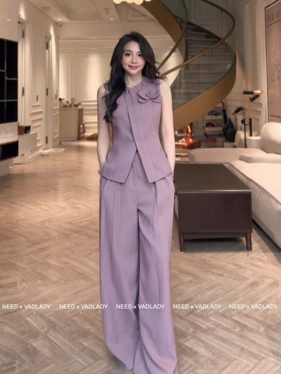 Bộ Áo Vest Sát Nách và Quần Ống Rộng Tím Nhạt - VADLADY