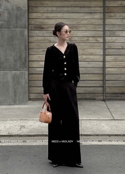 Set/Bộ Nhung Đen Cao Cấp Tay Dài Quần Ống Suông - VADLADY